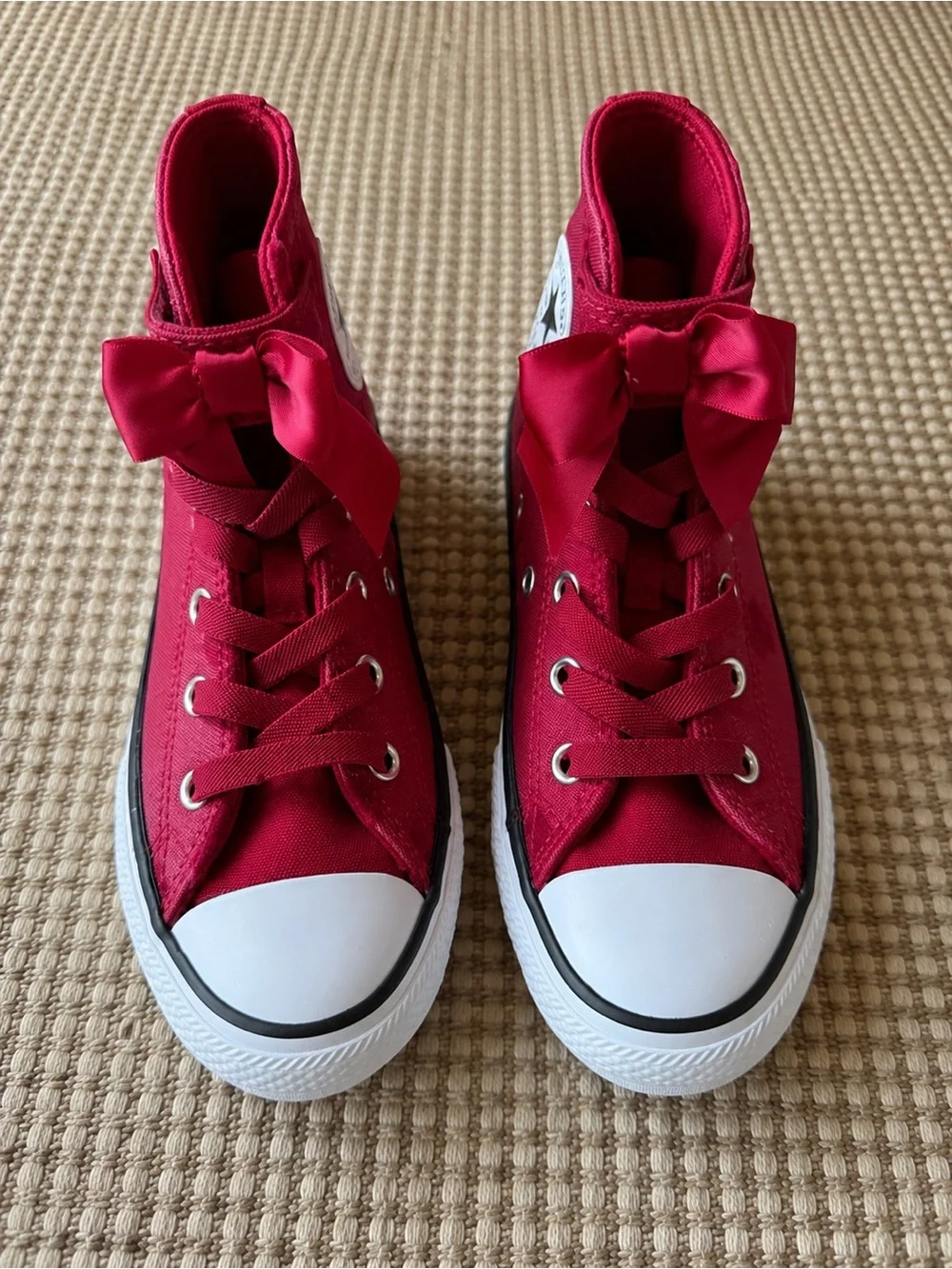 Converse Chuck Taylor All Star Girls High Top Red Bow Sneakers Youth Size 1